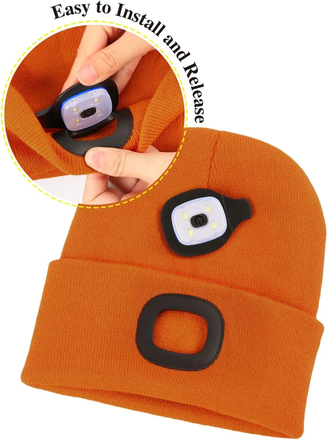 MELASA Unisex Hat with Light, USB Rechargeable Hands Free Headlamp LED Beanie, Winter Gifts for Men Dad Father Husband Him