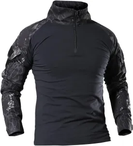 Men's Combat Airsoft Military Shirt 1/4 Zip Long Sleeve Slim Fit T-Shirts with Pockets