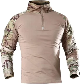 Men's Combat Airsoft Military Shirt 1/4 Zip Long Sleeve Slim Fit T-Shirts with Pockets