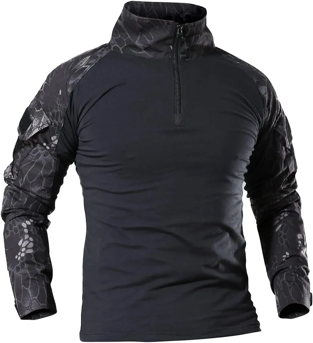 Men's Combat Airsoft Military Shirt 1/4 Zip Long Sleeve Slim Fit T-Shirts with Pockets