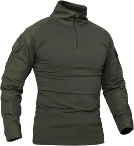 Men's Combat Airsoft Military Shirt 1/4 Zip Long Sleeve Slim Fit T-Shirts with Pockets
