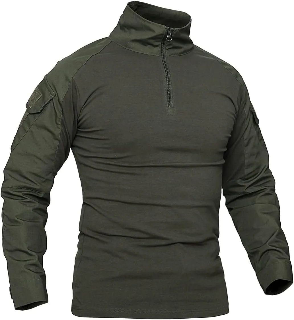 Men's Combat Airsoft Military Shirt 1/4 Zip Long Sleeve Slim Fit T-Shirts with Pockets