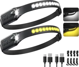 MoKo Rechargeable Headlamp 2500LM, 40H Long Lasting Battery Powered, 7 Modes Headlight with Motion Sensor, IP68 Waterproof 90 Adjustable Head Lamp, Zoomable Led Headlamp for Running Camping