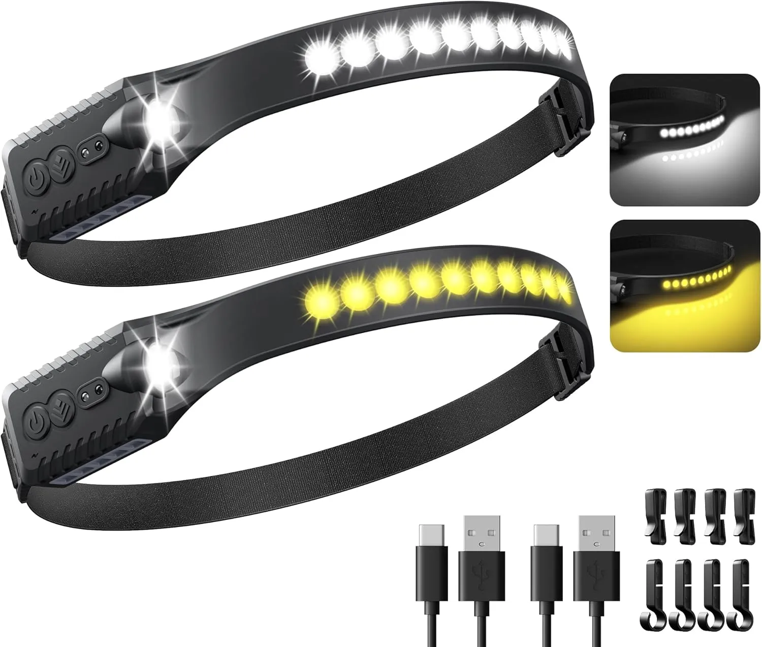 MoKo Rechargeable Headlamp 2500LM, 40H Long Lasting Battery Powered, 7 Modes Headlight with Motion Sensor, IP68 Waterproof 90 Adjustable Head Lamp, Zoomable Led Headlamp for Running Camping
