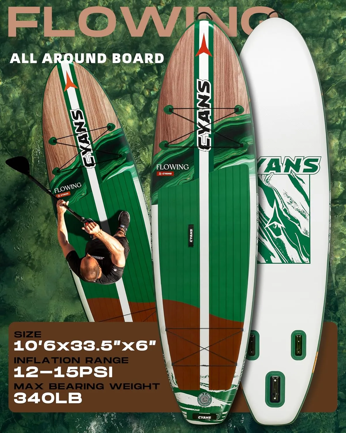 MOUNTOCEAN Wide Inflatable Stand Up Paddle Board for Adults,10'6''x33.5''x 6'' Ultra-Light SUP Paddleboard with Durable SUP Board Accessories, Beginner Friendly Outdoor Paddle Board Inflatable