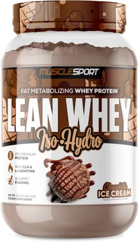 Musclesport Lean Whey Revolution Protein Powder - Whey Protein Isolate - Low Calorie, Low Carb, Low Fat, Incredible Flavors - 25g Protein per Scoop - 2lb Chocolate Ice Cream