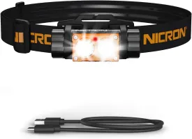 NICRON Headlamp Rechargeable, High Bright 1500 lumens 180 Rotating Aluminum LED Head Lamp with 3 Light Sources 10 Modes Waterproof Head Flashlight H25 for Camping Hunting Running Fishing Biking