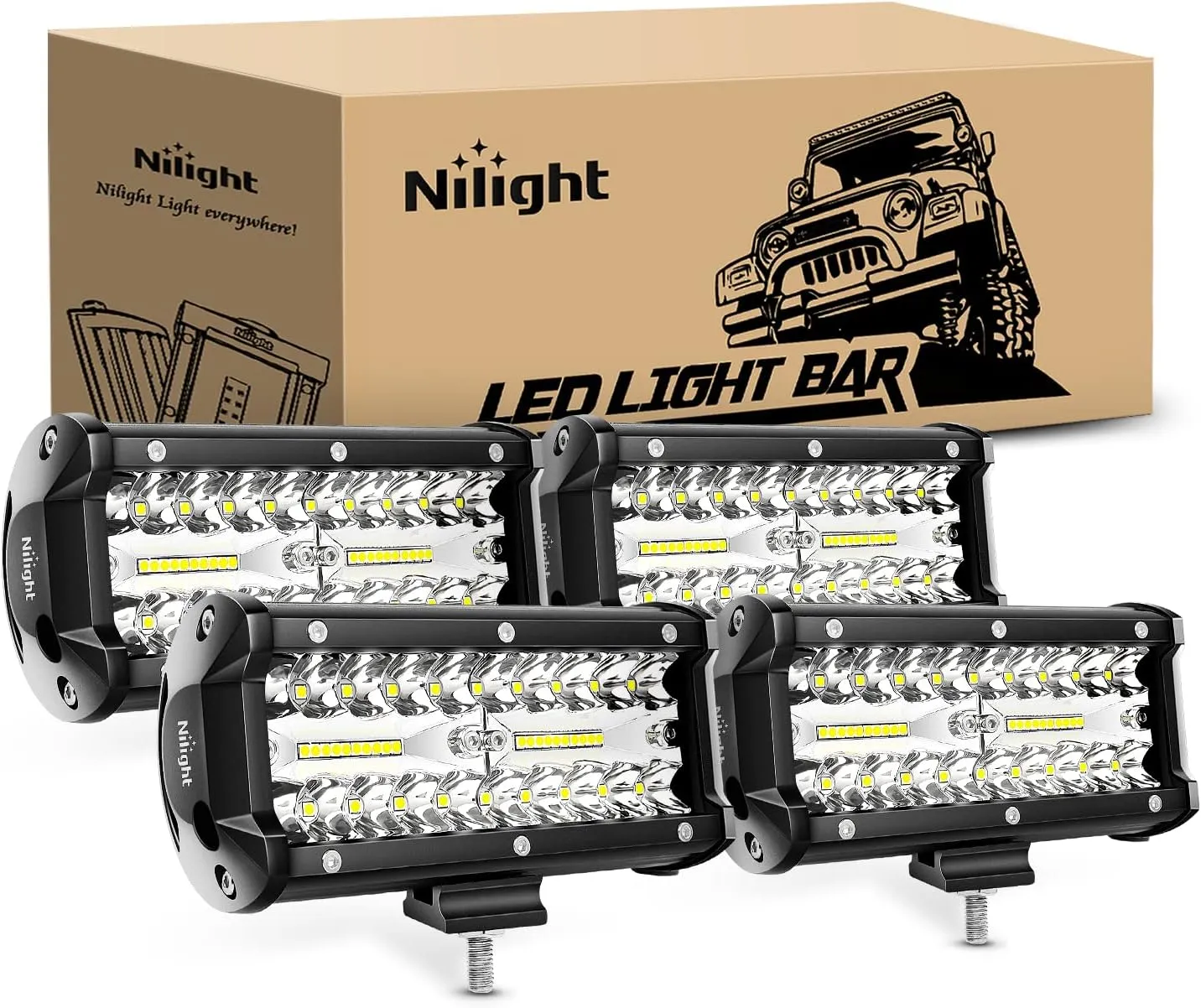 Nilight LED Pods 4PCS 6.5 Inch 120W Light Bar Triple Rows Spot Flood Combo Driving Light Waterproof Led Work Light Off-road Truck Car ATV SUV Cabin Boat, 2 Years Warranty