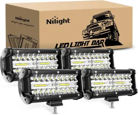 Nilight LED Pods 4PCS 6.5 Inch 120W Light Bar Triple Rows Spot Flood Combo Driving Light Waterproof Led Work Light Off-road Truck Car ATV SUV Cabin Boat, 2 Years Warranty