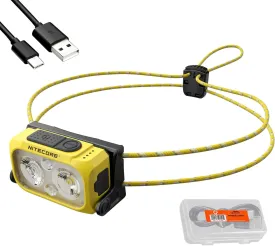 Nitecore NU25 400 UL Ultra Lightweight Headlamp, 400 Lumen USB-C Rechargeable with Lumentac Organizer for Back Packing, Camping and Running (Yellow)