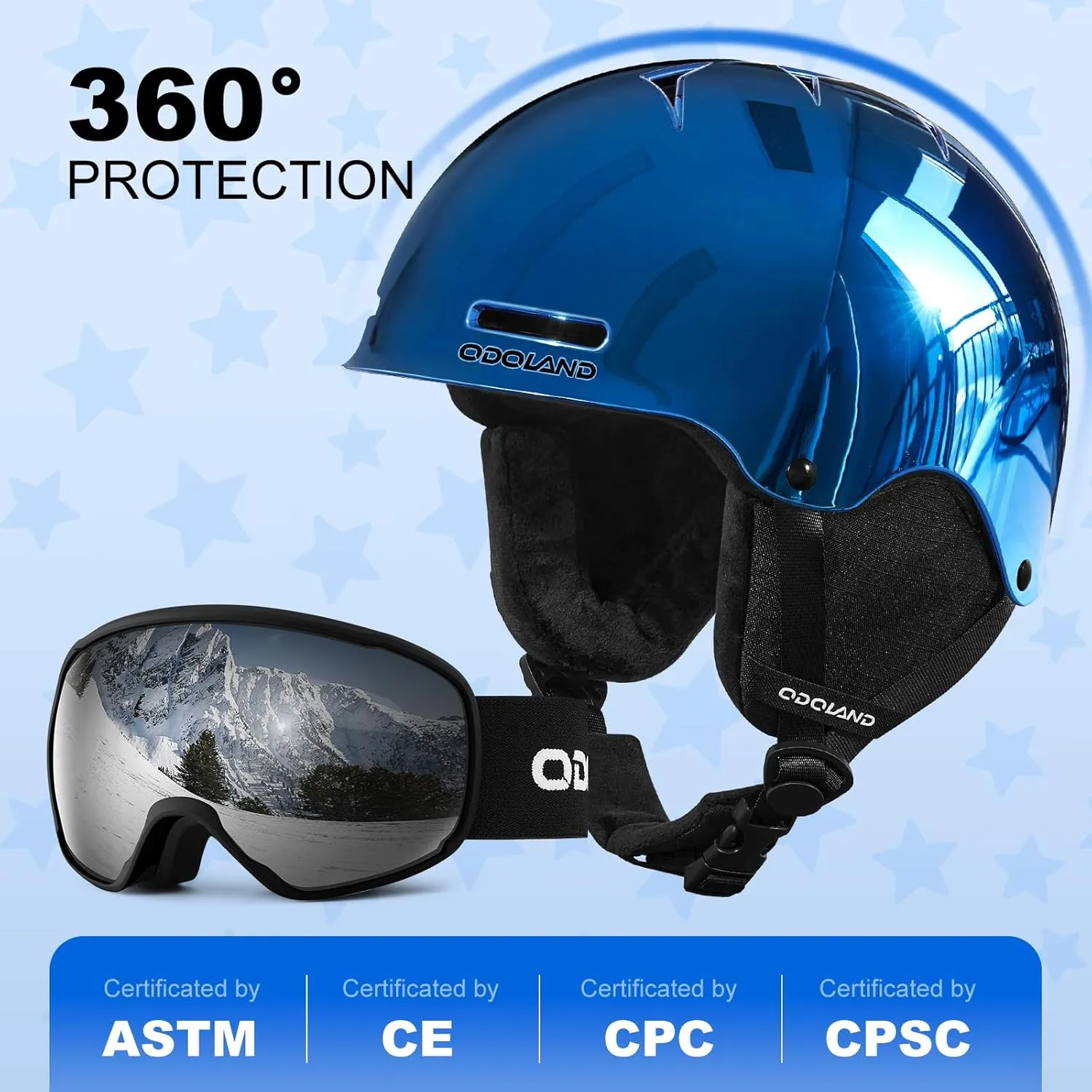 Odoland Kids Ski Helmet, Snow Helmet with Ski Goggles, Shockproof, Windproof, Safety Snow Sports Helmets and Protective Goggles for Boys Girls and Youth