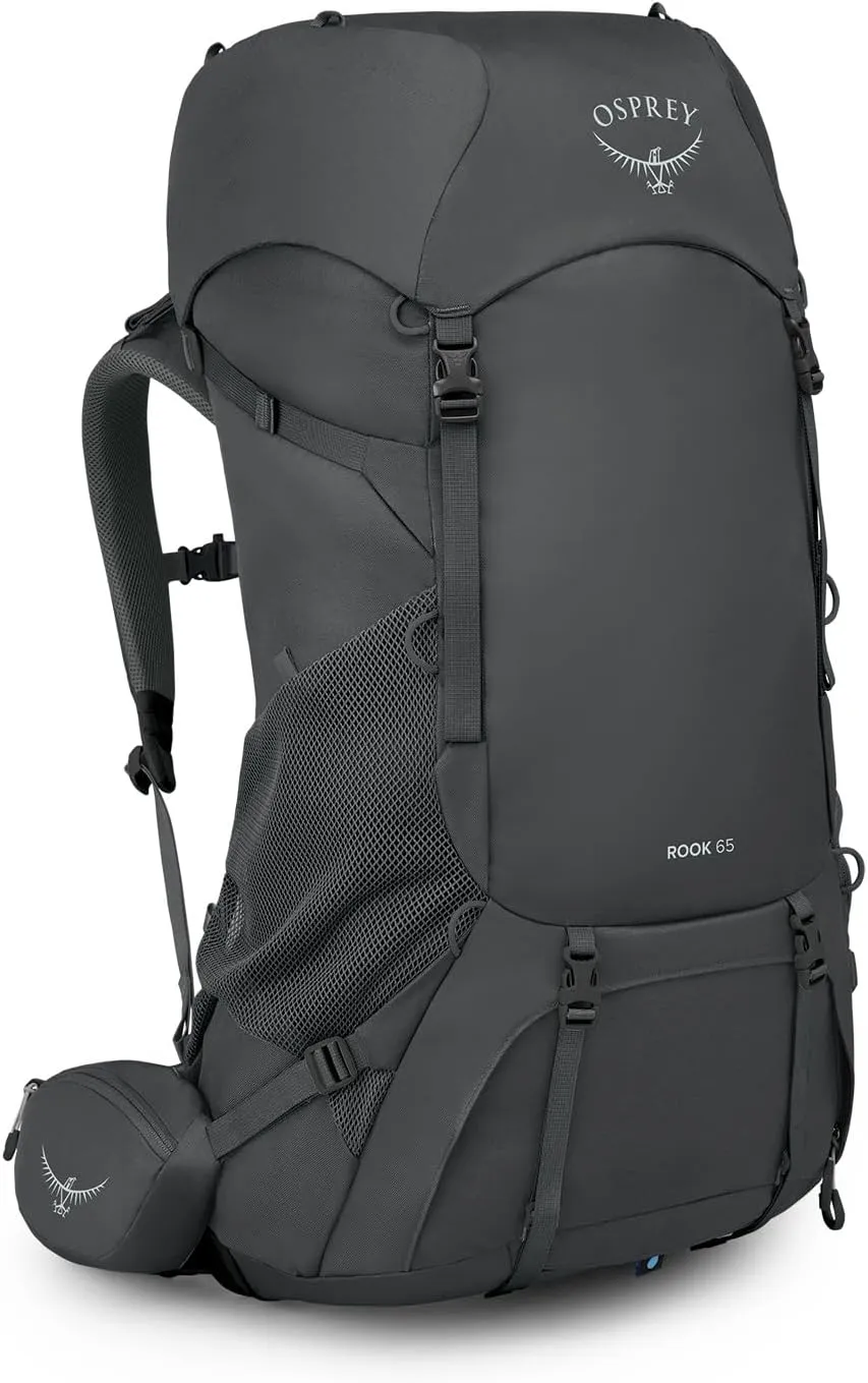 Osprey Rook 65L Men's Backpacking Backpack, Dark Charcoal/Silver Lining