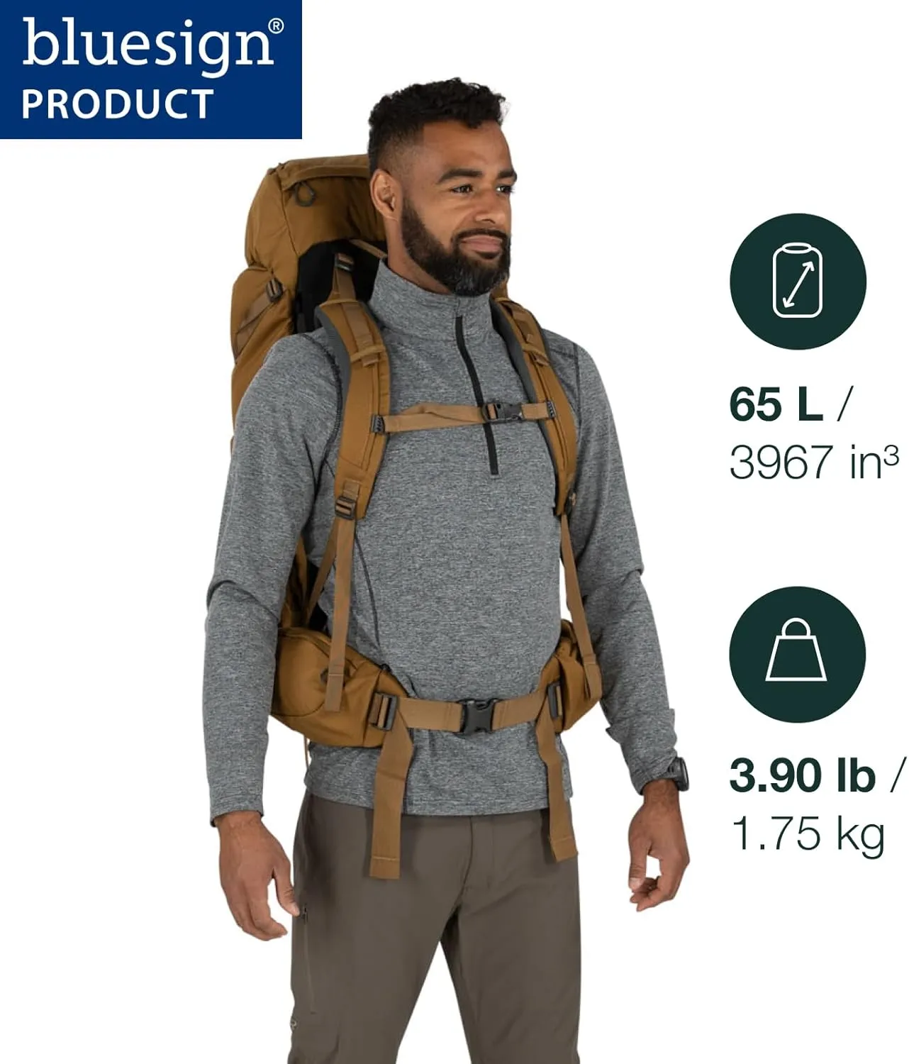 Osprey Rook 65L Men's Backpacking Backpack, Dark Charcoal/Silver Lining