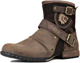 OSSTONE Moto Boots for Men Fashion Zipper-up Leather Chukka Boots Casual Shoes Retro Style OS-5008-1-DA1B1