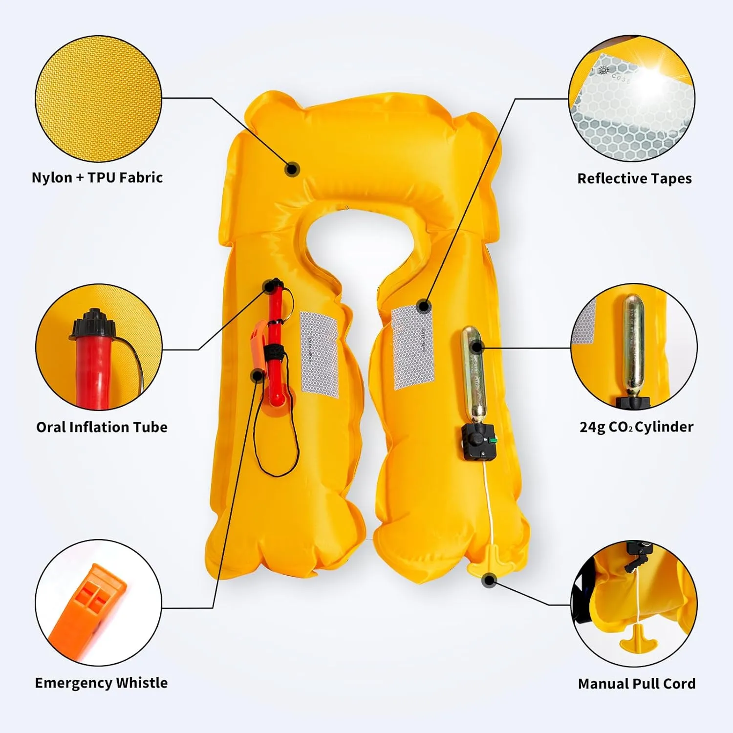 Owntop Inflatable Swim Vest Manual, Soft Padded Neckline, Secure Reflective Tapes, 24g CO2 Cartridge Included, Lightweight for Kayak, Fishing, Paddle Sports