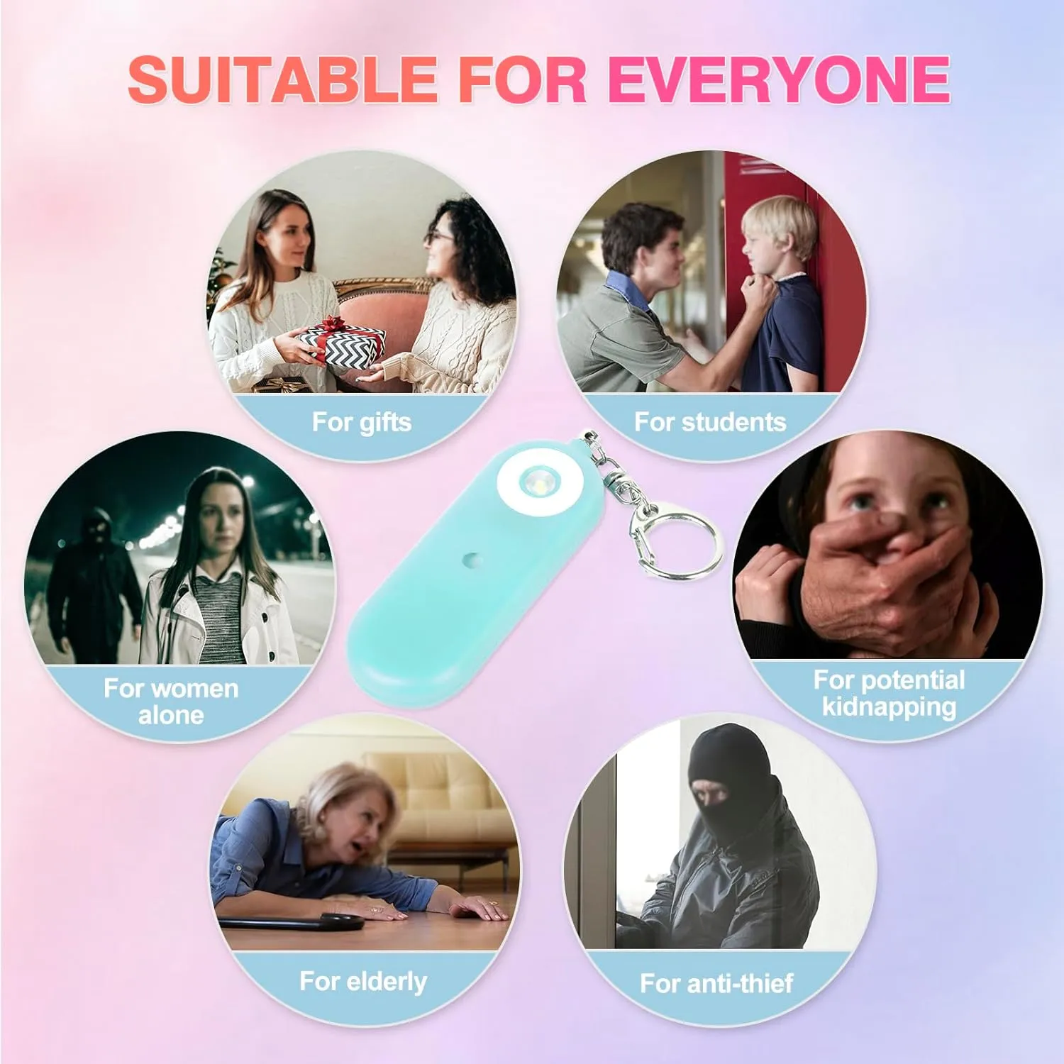 Personal Safety Alarm for Women - 130dB Self Defense Keychains Siren Whistle, Replaceable Battery with SOS LED Strobe Light - Emergency Security Safe Protection Devices for Kids Elderly