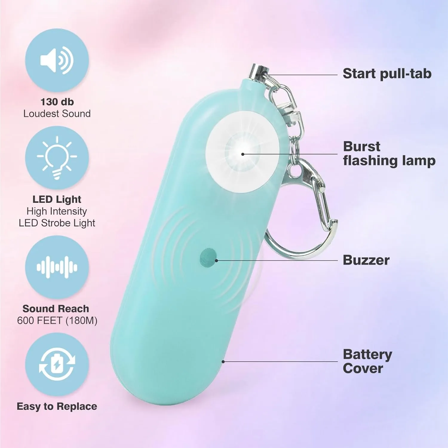 Personal Safety Alarm for Women - 130dB Self Defense Keychains Siren Whistle, Replaceable Battery with SOS LED Strobe Light - Emergency Security Safe Protection Devices for Kids Elderly