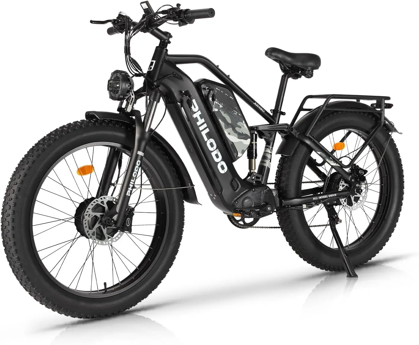 PHILODO Electric Bike for Adults, Dual Motor 3000W Peak Fat Tire Ebike Dual Battery Electric Bicycles 46AH with Full Suspension 26inch Dirt Bike for Off-Road Mountain Snow 100 Miles