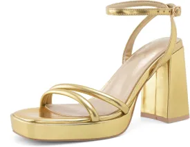 Platform Heels for Women Block Chunky Strappy Heels Square Toe Ankle Buckle Sandals