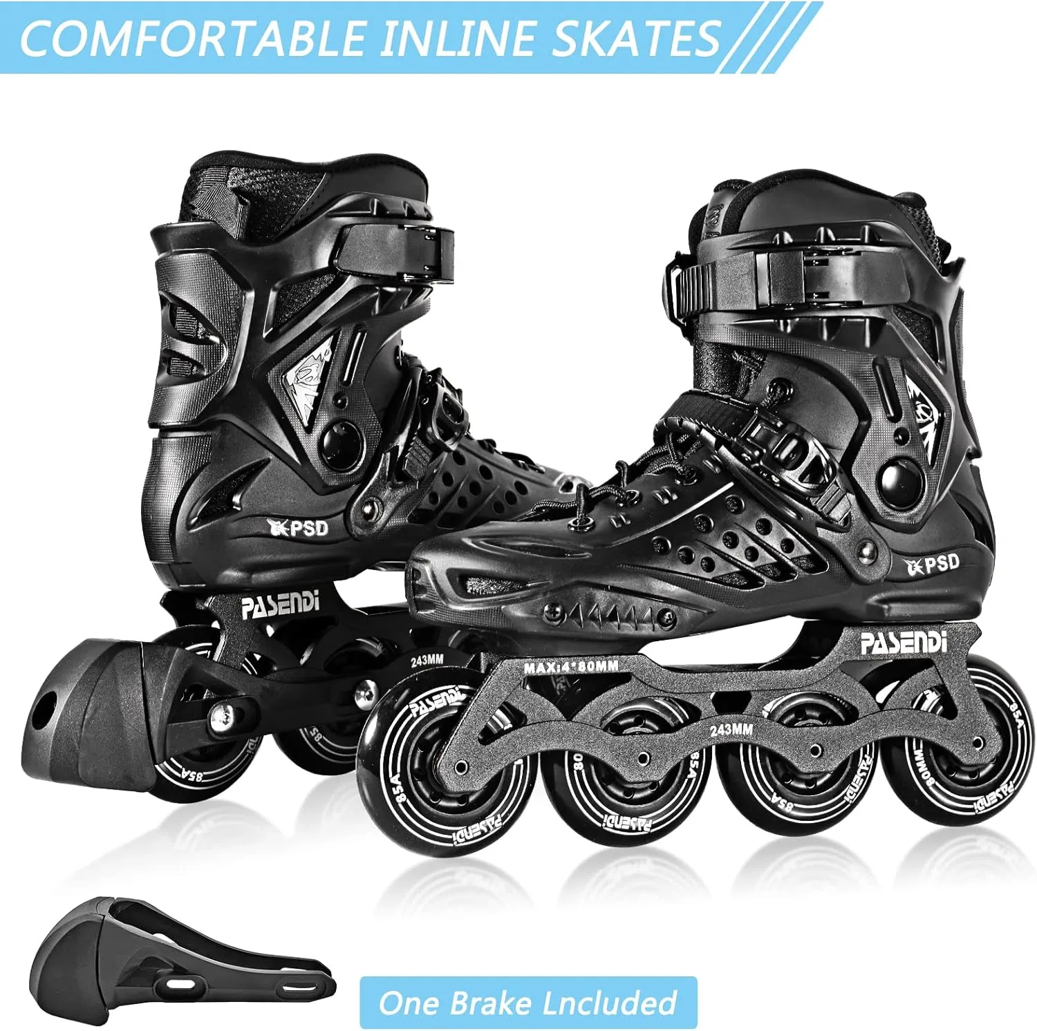 Professional 4X80Mm Wheels Inline Skates,Outdoor Fitness Single Row Skates for Adult Women Men,Removable and Washable Split Inner Boots, Black Adult Male.