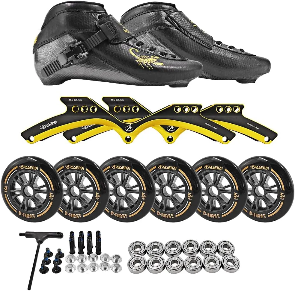 Professional Speed Skates Shoes 3 Wheels for Man 3X125MM Big Wheels Carbon Fibre Roller Skating Shoes Black Inline Skate Shoes