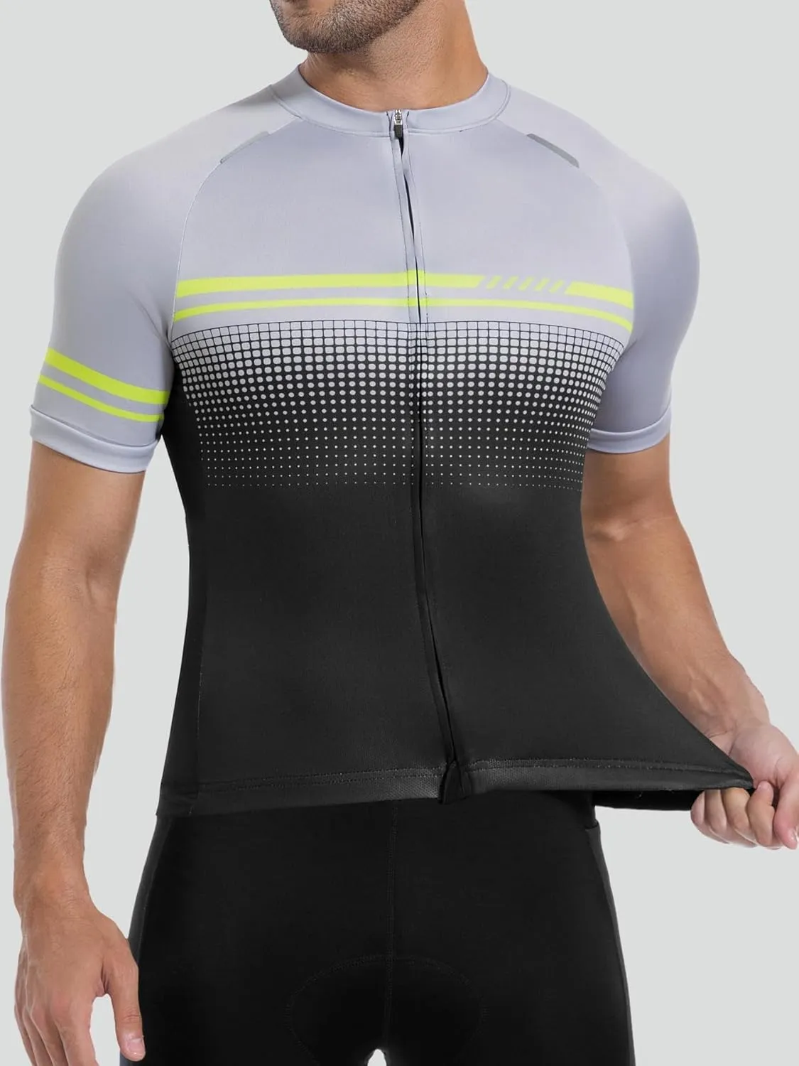 qualidyne Men's Cycling Jersey Short Sleeve Full Zip Biking Bike Shirts with 4 Pockets