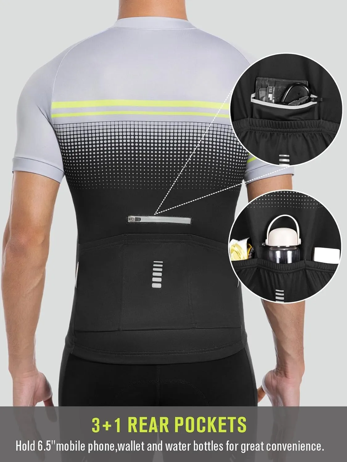 qualidyne Men's Cycling Jersey Short Sleeve Full Zip Biking Bike Shirts with 4 Pockets
