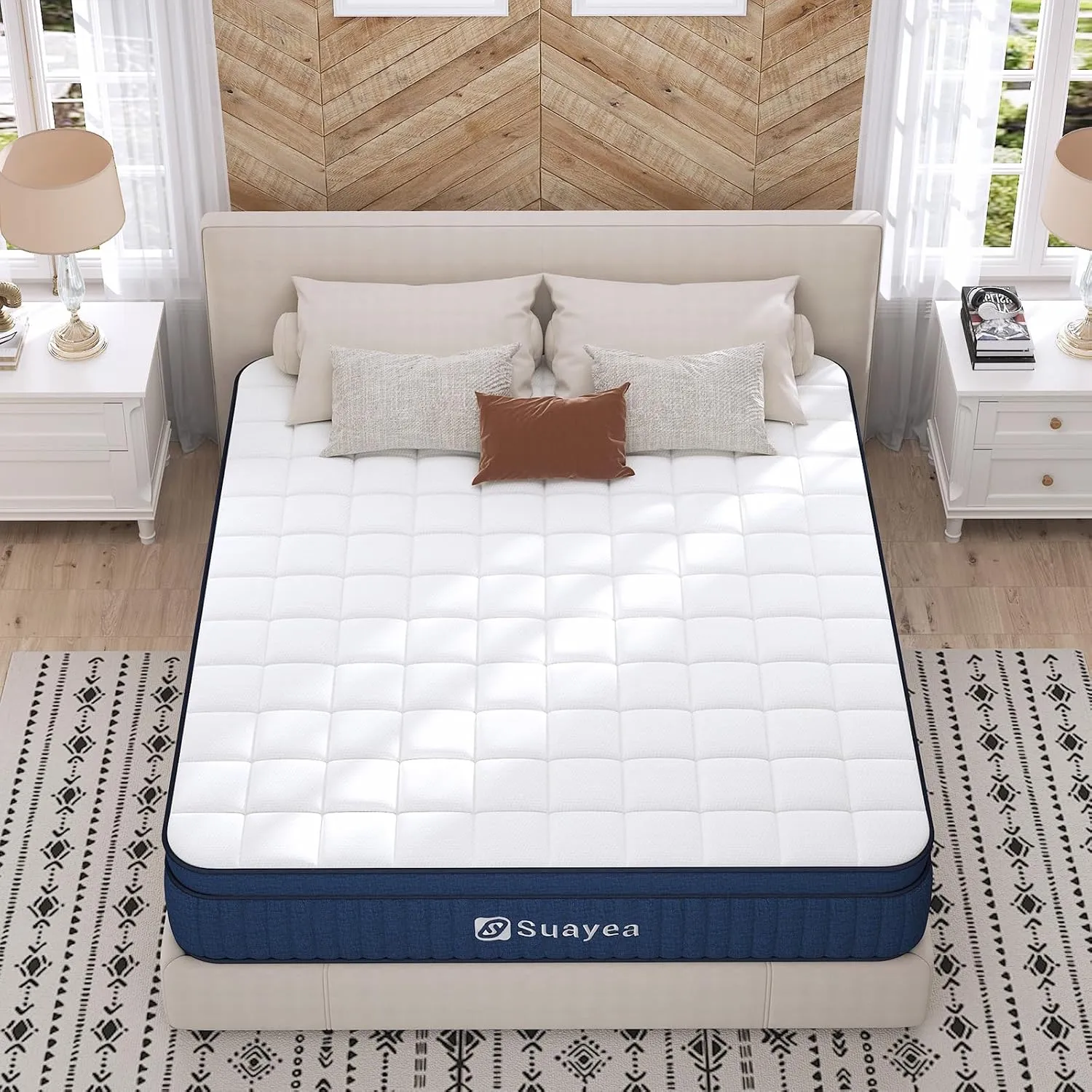 Queen Size Mattresses, 14 Inch Queen Mattress in a Box, Medium Firm Pocket Spring and Gel Memory Foam for Superior Comfort, Pressure Relief, Strong Edge Support