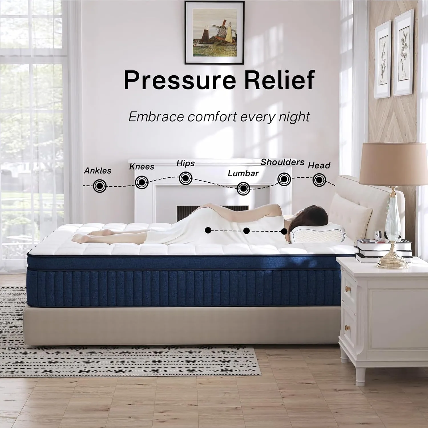 Queen Size Mattresses, 14 Inch Queen Mattress in a Box, Medium Firm Pocket Spring and Gel Memory Foam for Superior Comfort, Pressure Relief, Strong Edge Support