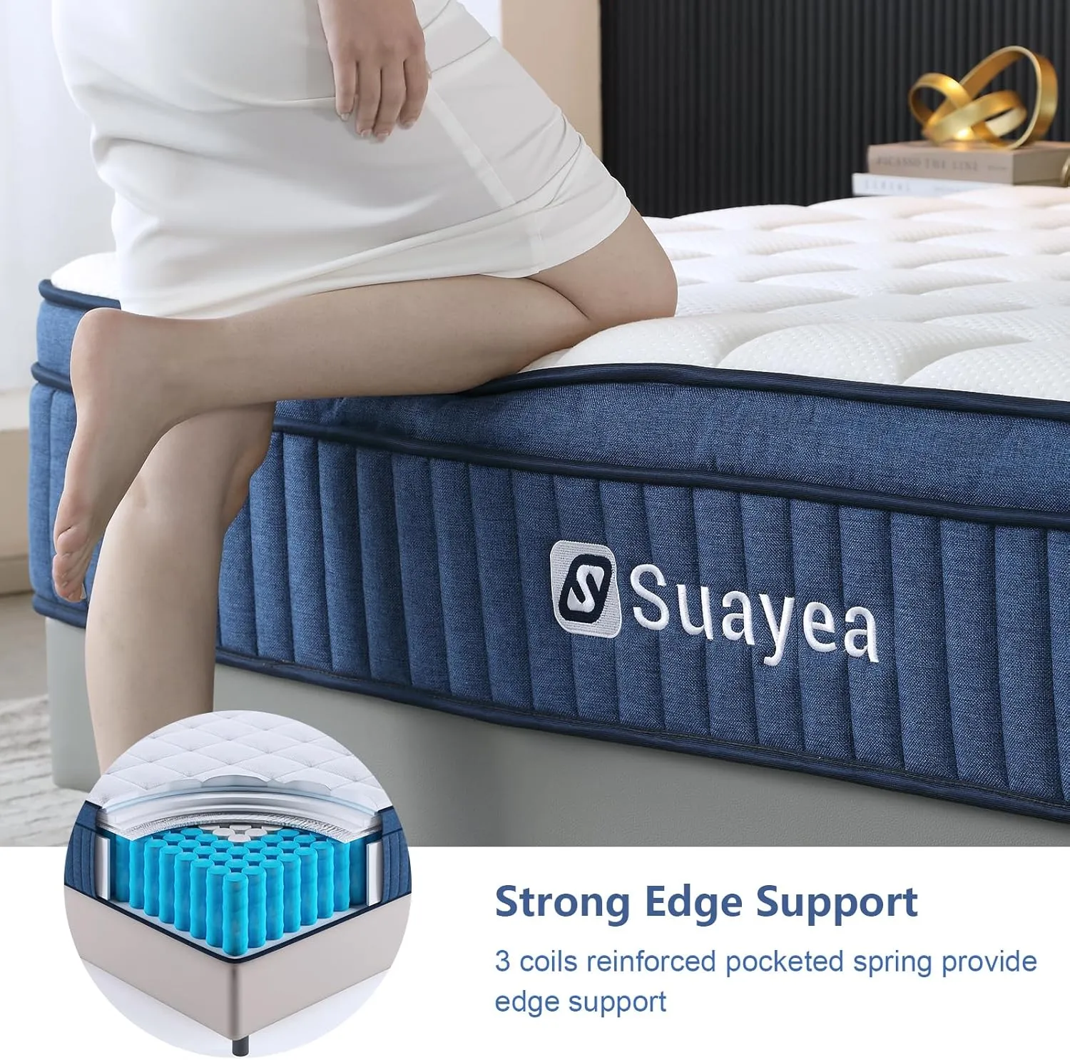 Queen Size Mattresses, 14 Inch Queen Mattress in a Box, Medium Firm Pocket Spring and Gel Memory Foam for Superior Comfort, Pressure Relief, Strong Edge Support