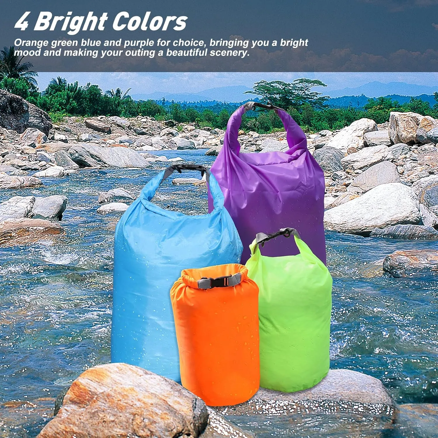 R2Depot Waterproof Dry Bag, 5L/10L/20L/40L/70L Dry Storage Bag for Kayaking, Gym, Hiking, Swimming (Orange, 5L)