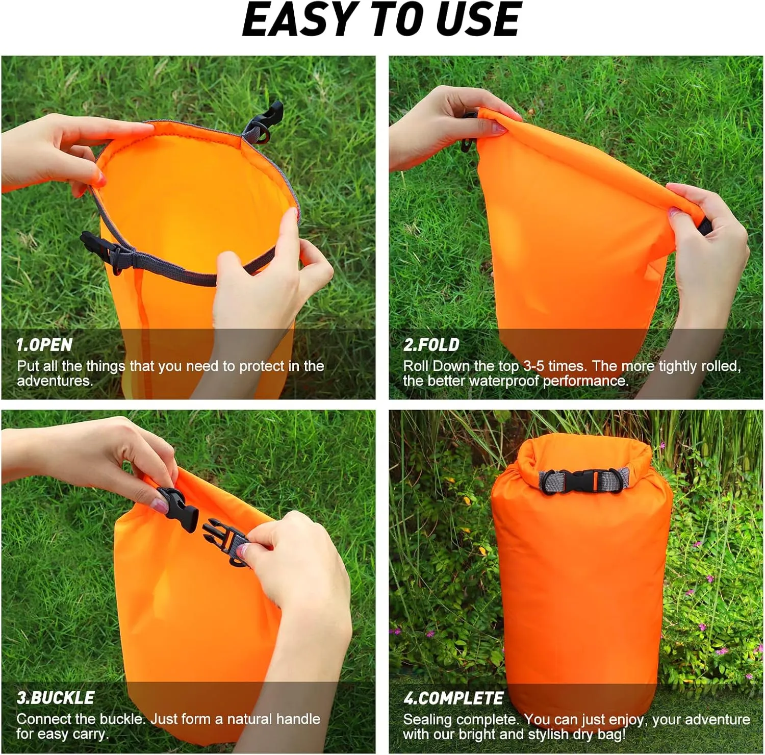 R2Depot Waterproof Dry Bag, 5L/10L/20L/40L/70L Dry Storage Bag for Kayaking, Gym, Hiking, Swimming (Orange, 5L)