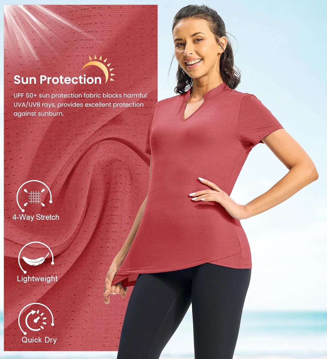 Rdruko Women's Hiking Shirts Short Sleeve UPF 50  Sun Protection Lightweight Dry Fit Running Fishing Shirts