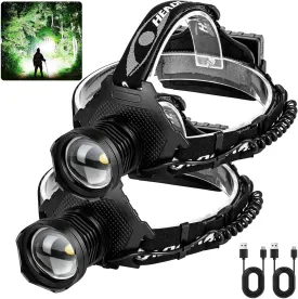 Rechargeable Headlamp, 3000 Lumens LED Super Bright Head Lamp with 5 Lighting Modes, USB Rechargeable, 90Adjustable, Waterproof, Bright Headlamp for Adults Camping Biking Running(attery Included)