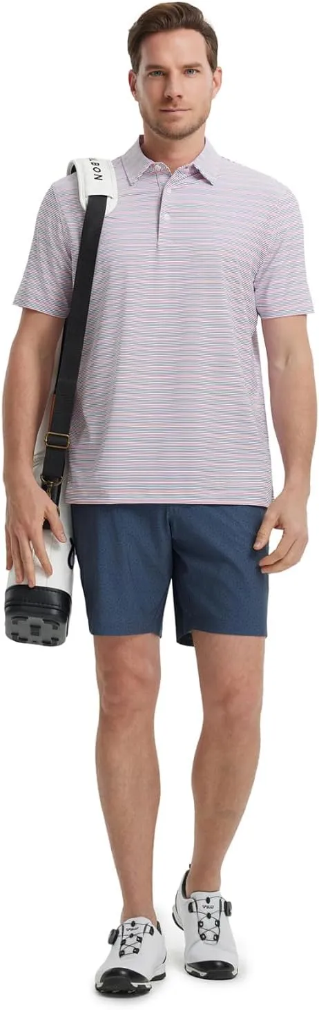Rouen Men's Polo Shirts Short Sleeve Dry Fit Performance Wicking Moisture Causal Striped Collared Golf Shirts for Men