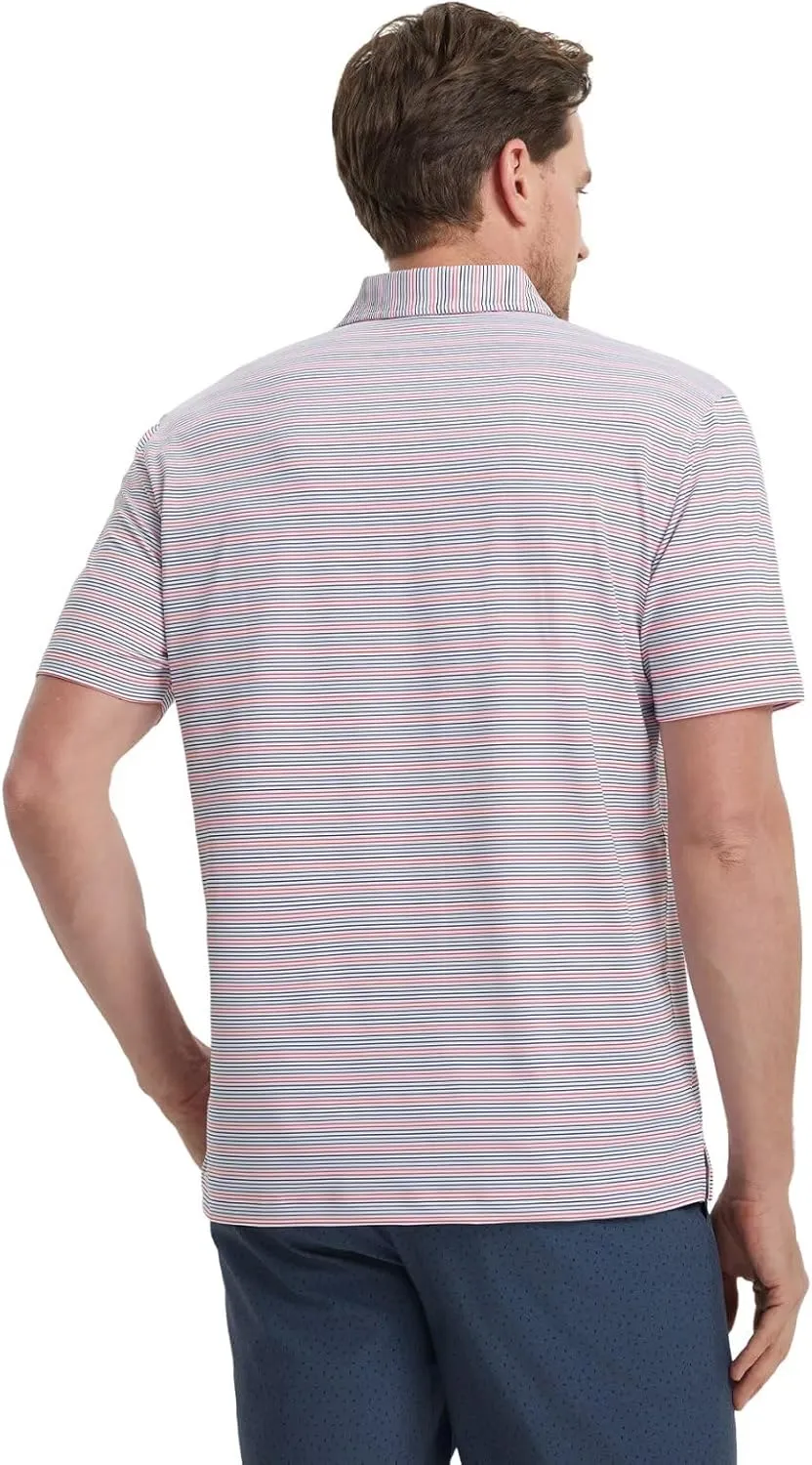 Rouen Men's Polo Shirts Short Sleeve Dry Fit Performance Wicking Moisture Causal Striped Collared Golf Shirts for Men