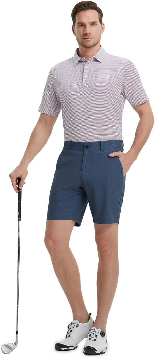 Rouen Men's Polo Shirts Short Sleeve Dry Fit Performance Wicking Moisture Causal Striped Collared Golf Shirts for Men