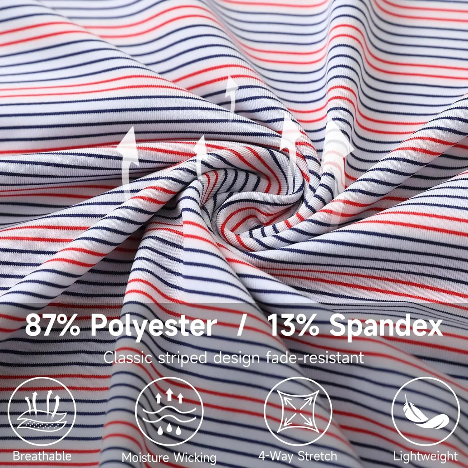 Rouen Men's Polo Shirts Short Sleeve Dry Fit Performance Wicking Moisture Causal Striped Collared Golf Shirts for Men