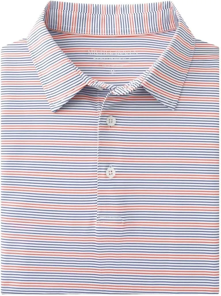 Rouen Men's Polo Shirts Short Sleeve Dry Fit Performance Wicking Moisture Causal Striped Collared Golf Shirts for Men