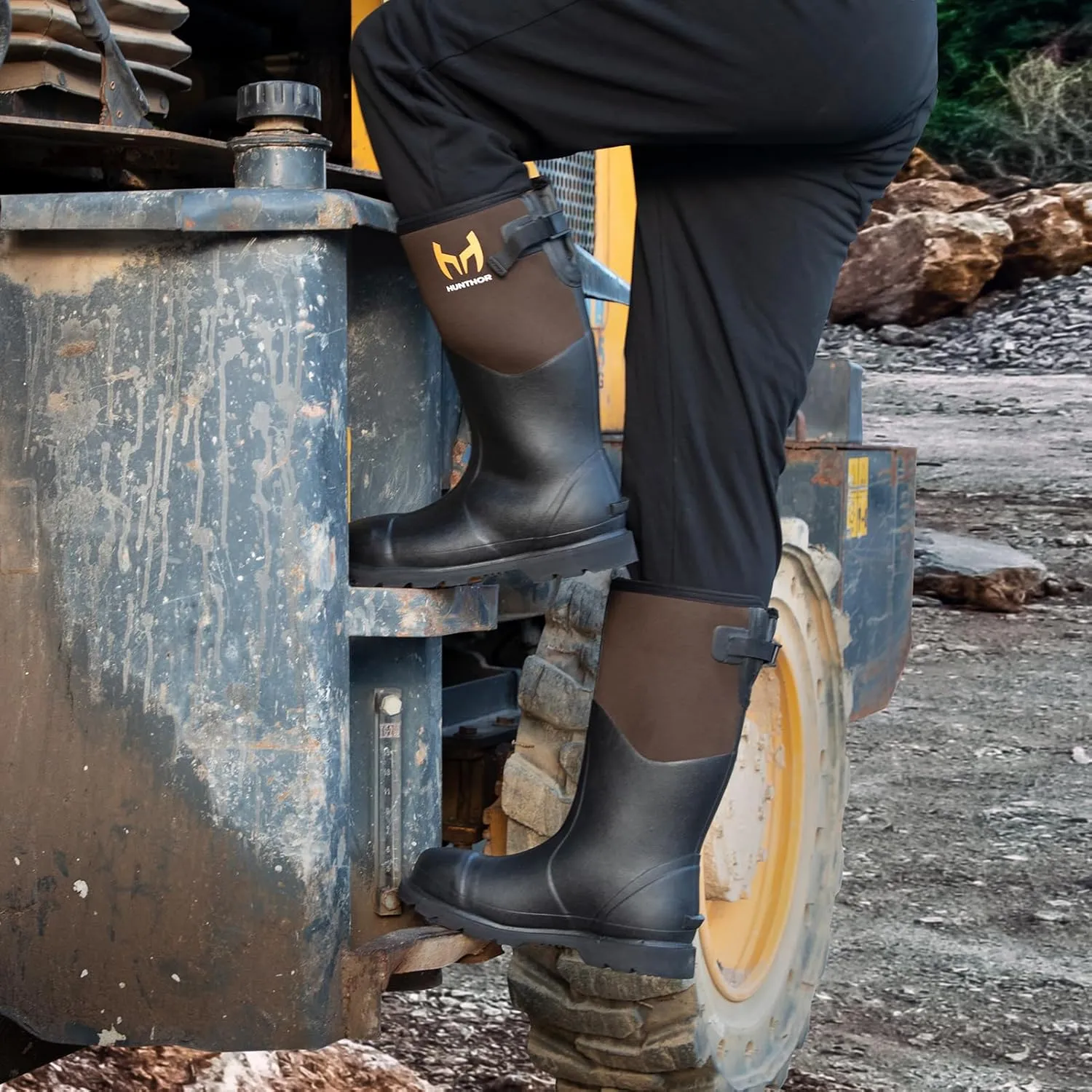 Rubber Work Boots, Puncture-Proof with Steel Toe & Shank, Waterproof Insulated 6mm Neoprene Hunting Boots for Farming, Construction, Gardening, Fishing, Outdoor Work (Size 6-14)