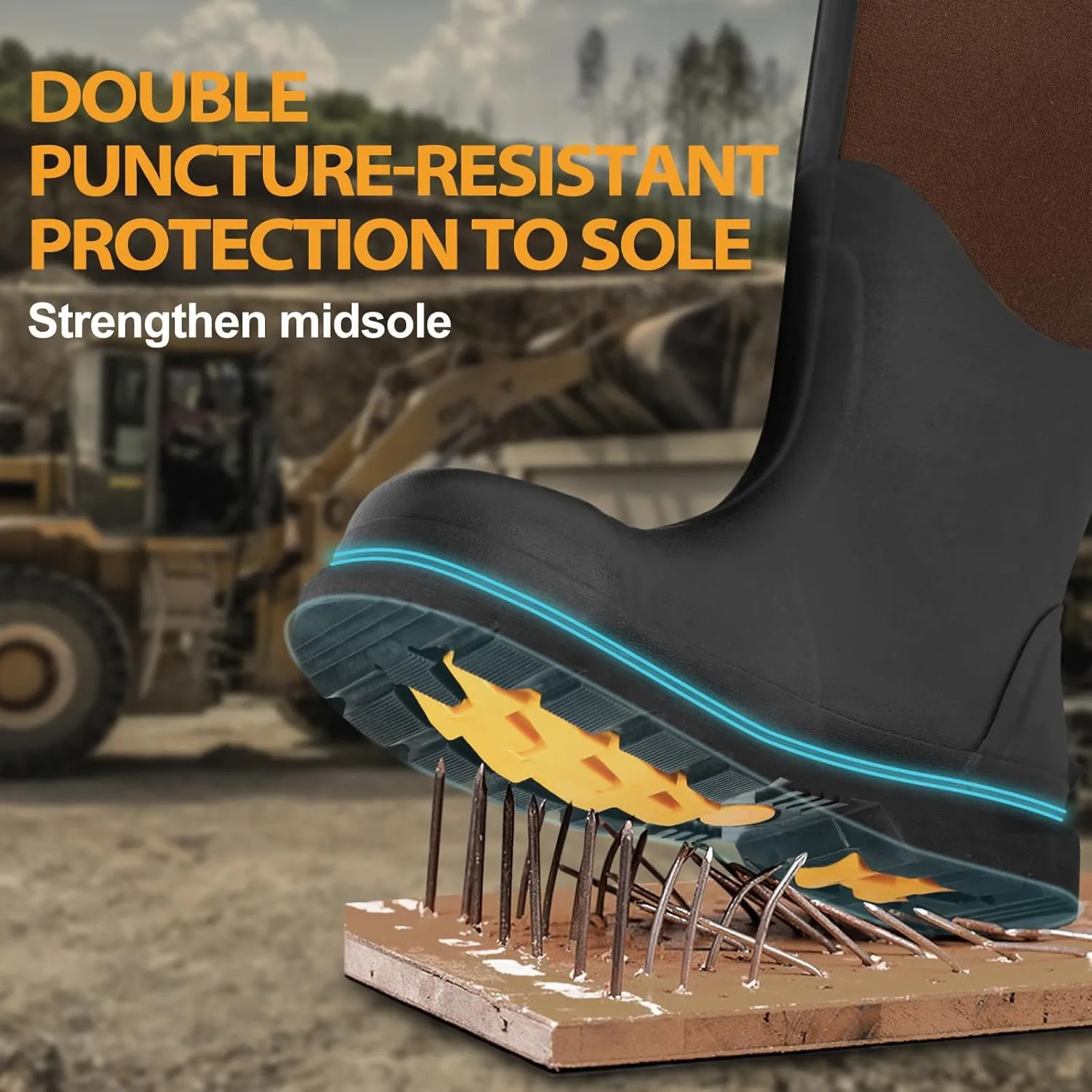 Rubber Work Boots, Puncture-Proof with Steel Toe & Shank, Waterproof Insulated 6mm Neoprene Hunting Boots for Farming, Construction, Gardening, Fishing, Outdoor Work (Size 6-14)