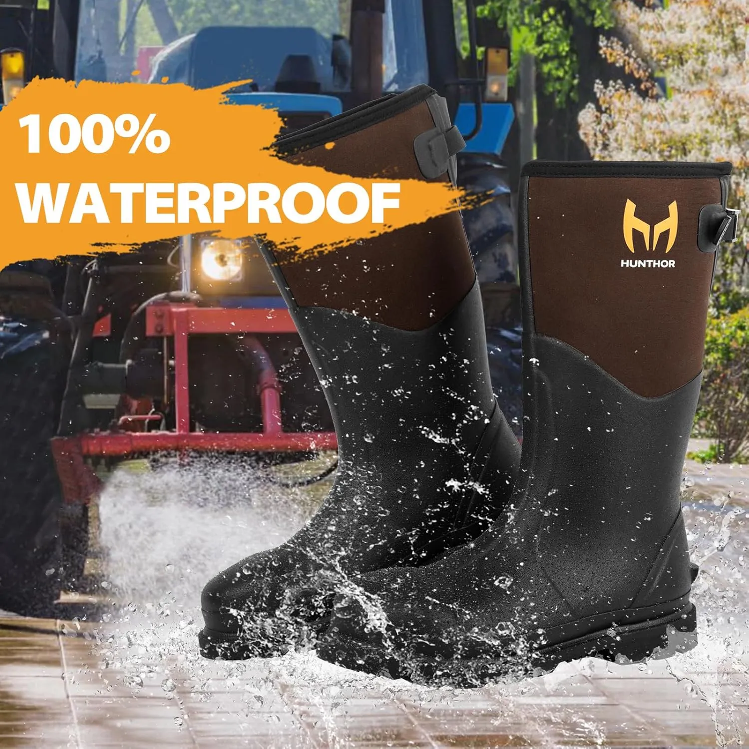 Rubber Work Boots, Puncture-Proof with Steel Toe & Shank, Waterproof Insulated 6mm Neoprene Hunting Boots for Farming, Construction, Gardening, Fishing, Outdoor Work (Size 6-14)