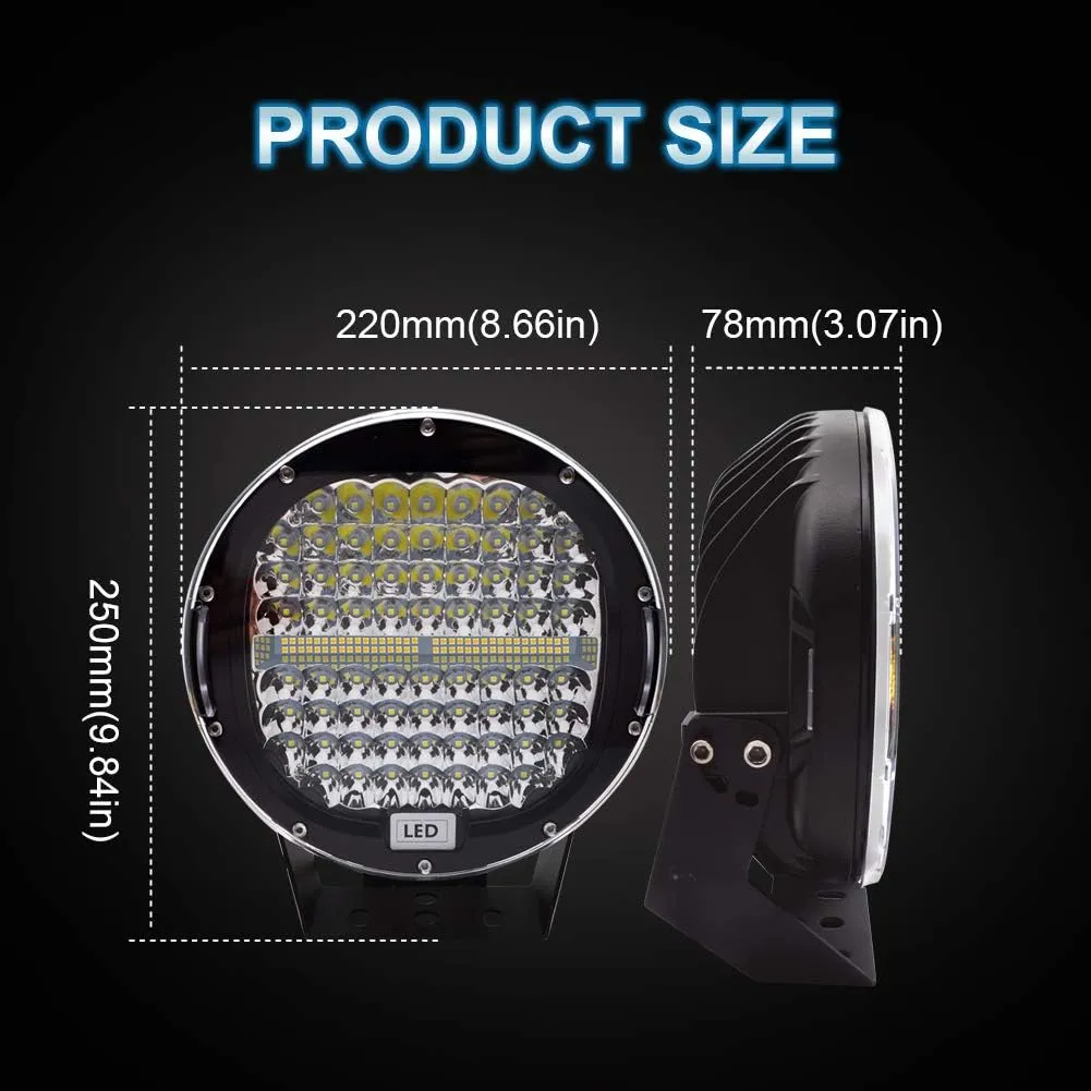 Safego Round Offroad Lights, 9inch 2Pcs 408W Spot Beam Driving Lights Bar Waterproof Compatible with Truck SUV ATV Tractor Boat