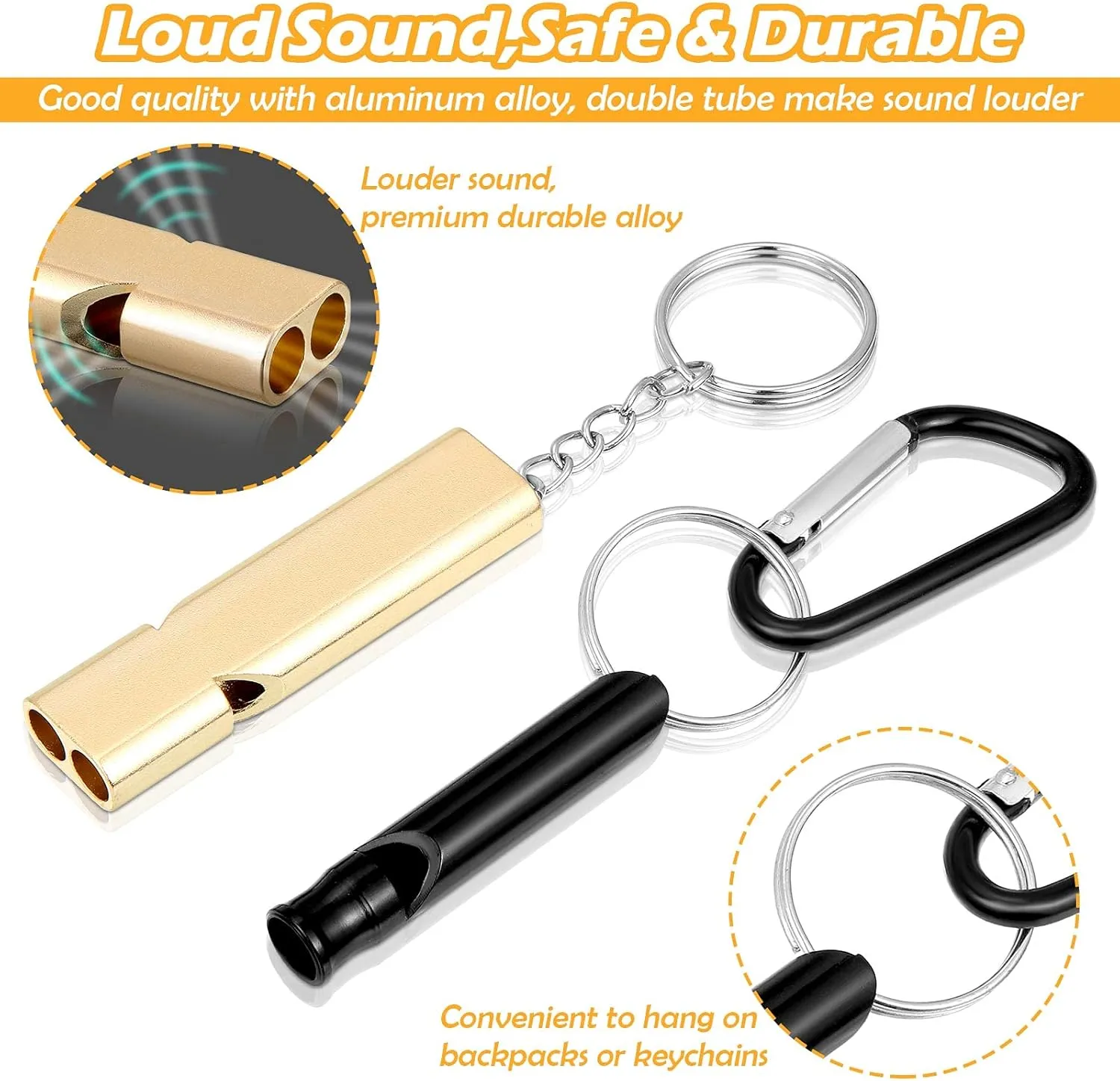 Safety Whistle Whistles with Lanyard Aluminum Keychain Whistle Safety Hiking Whistle Double-Tube Survival Whistles Loud Camping Whistle Whistle for Outdoor Hiking Hunting Fishing Boating