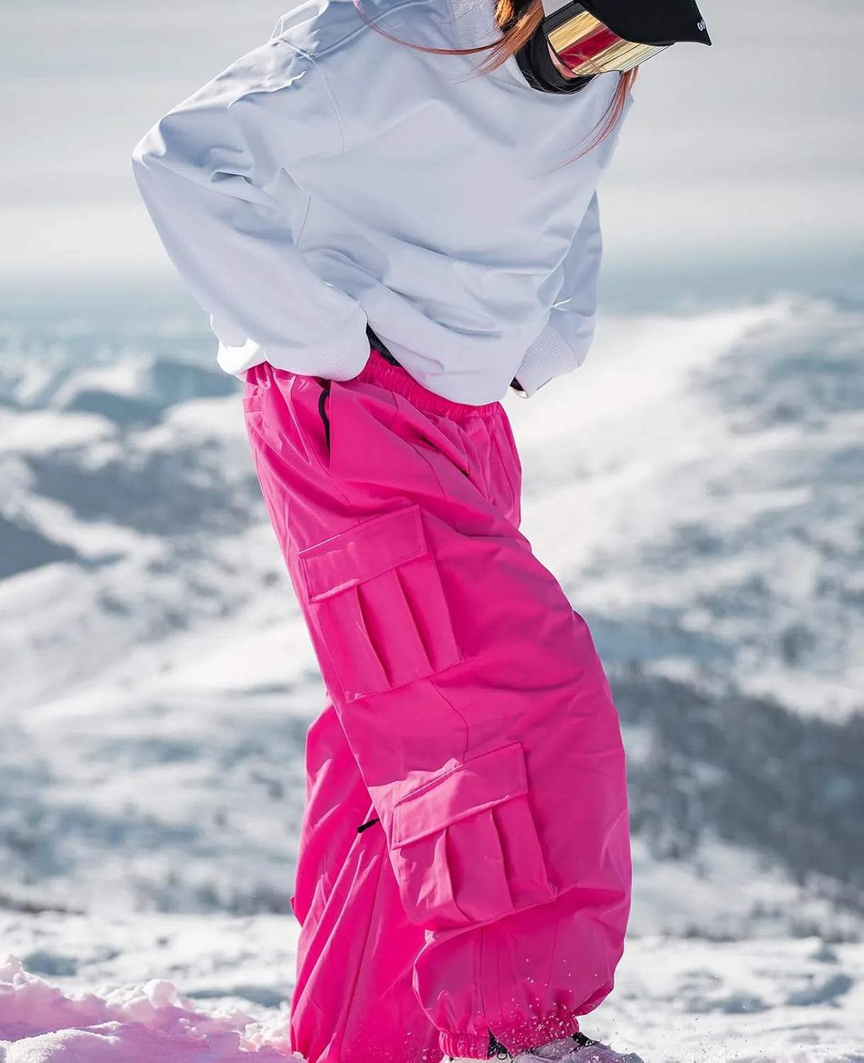 SEARIPE Men Baggy Snow Bibs 3L Cargo Skiing Pants Women Insulated Snow Pants Waterproof Outdoor Snowboard Pant