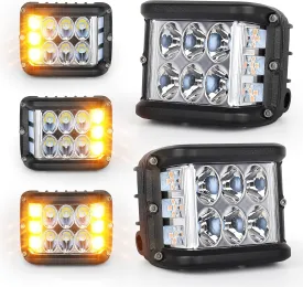 Side Shooter Pod Lights 4 Inch Dual Side Yellow Strobe LED Cube for Farm Tractor Plow Truck ATV UTV Offroad