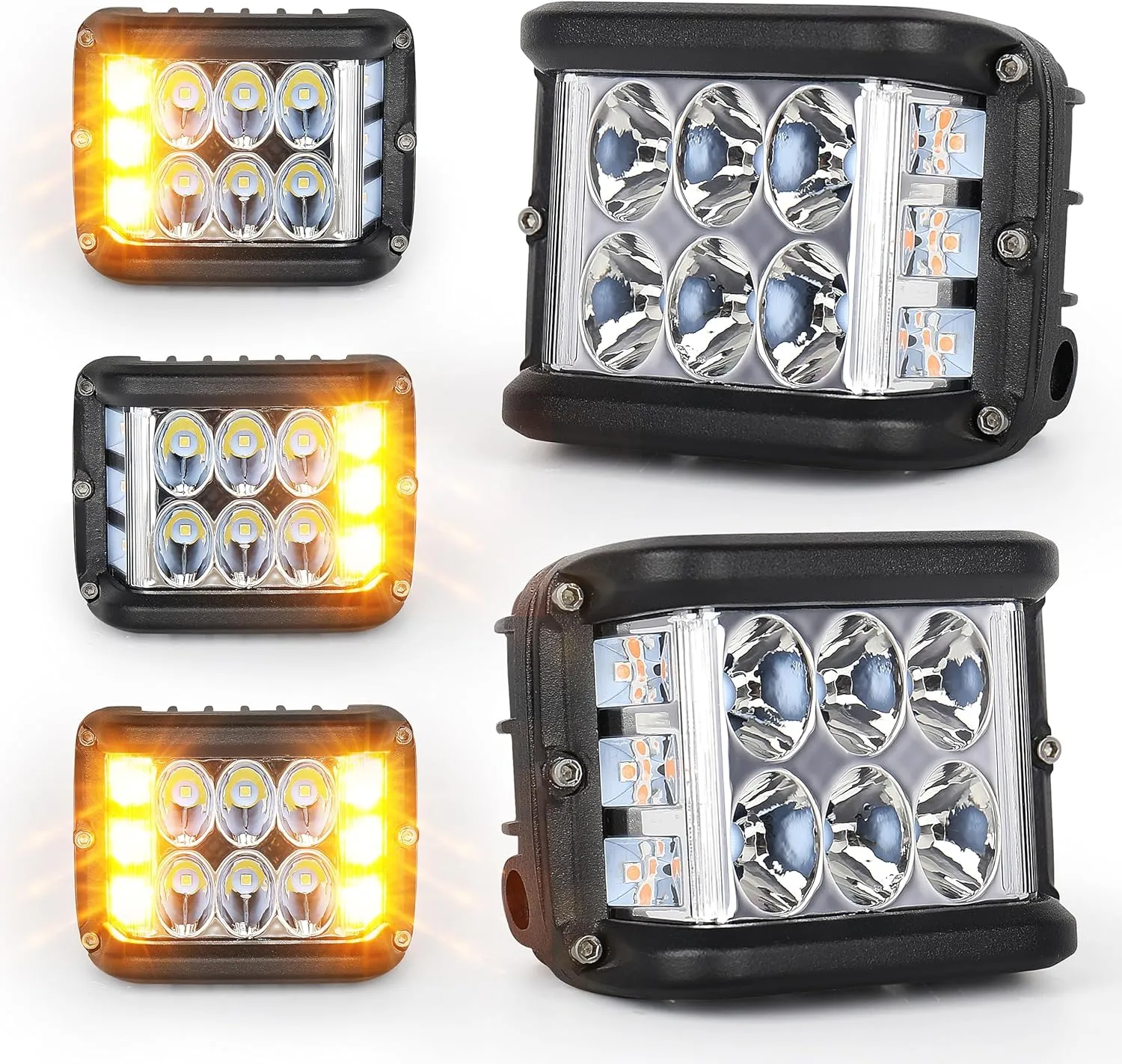 Side Shooter Pod Lights 4 Inch Dual Side Yellow Strobe LED Cube for Farm Tractor Plow Truck ATV UTV Offroad