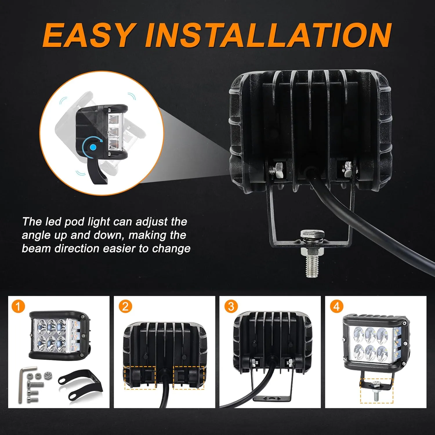 Side Shooter Pod Lights 4 Inch Dual Side Yellow Strobe LED Cube for Farm Tractor Plow Truck ATV UTV Offroad