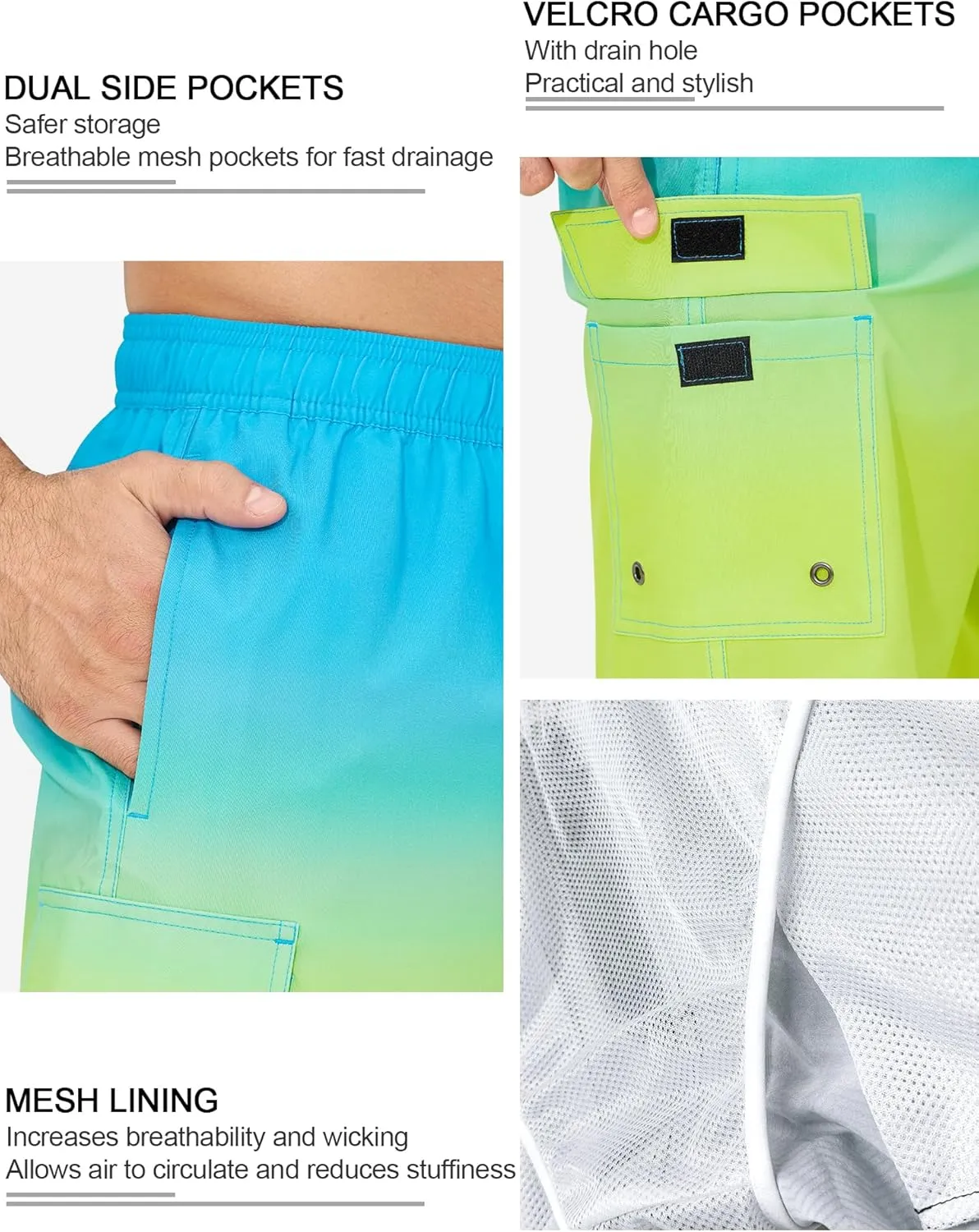 SILKWORLD Men's 9" Swim Trunks Quick Dry Mens Bathing Suit Mesh Lining Board Shorts with Pockets