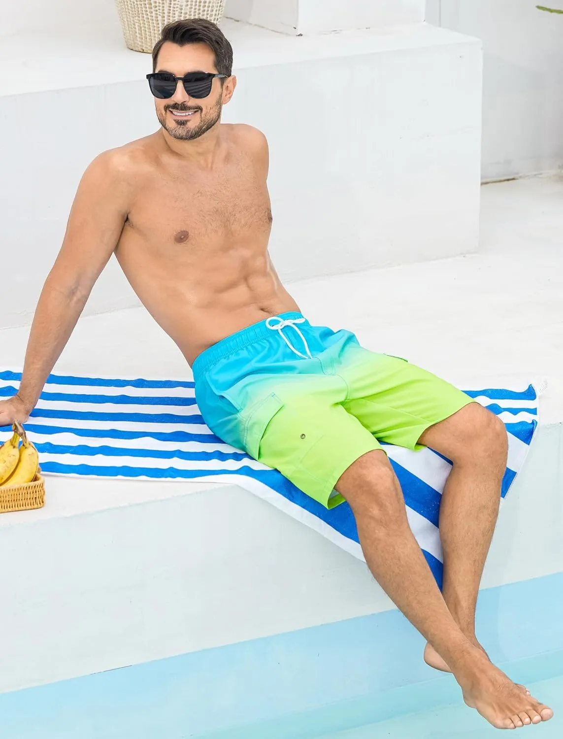SILKWORLD Men's 9" Swim Trunks Quick Dry Mens Bathing Suit Mesh Lining Board Shorts with Pockets